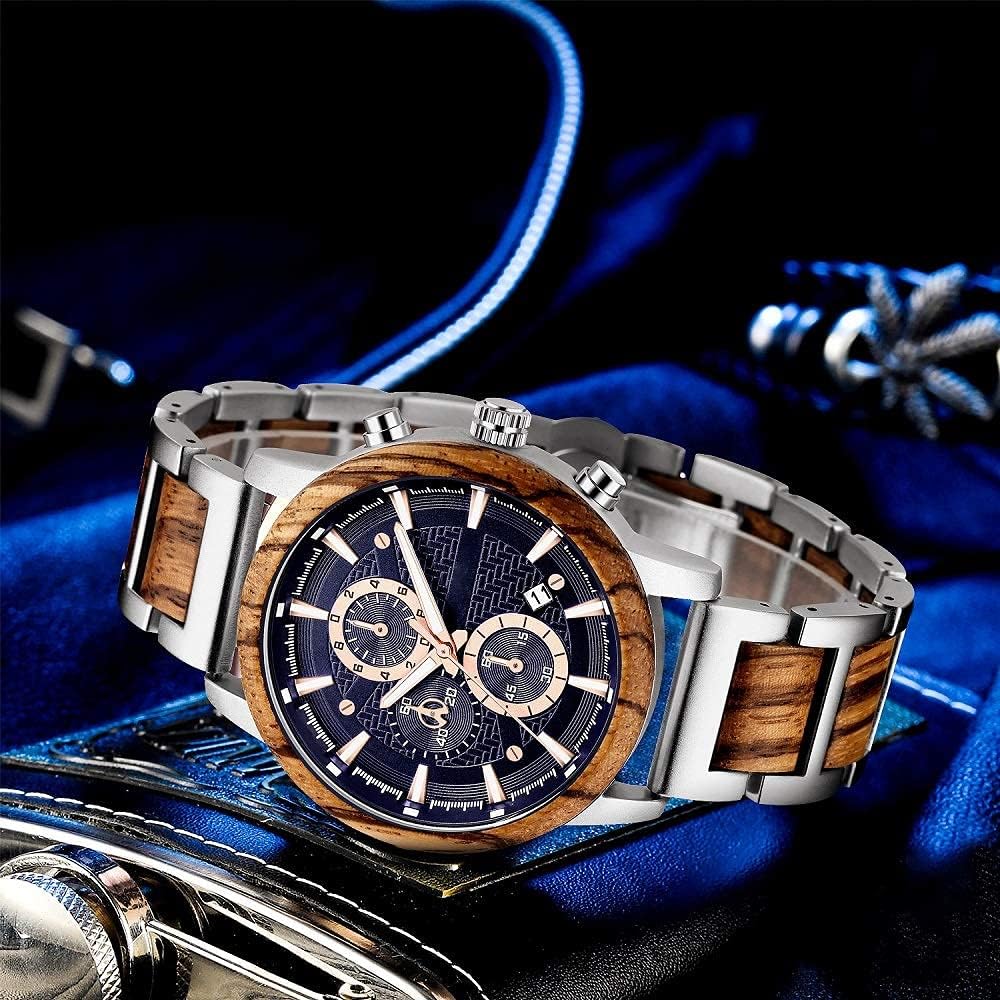 WASTIME Wooden Watch for Men Women, Stylish Chronograph Military Casual Calendar Wood Watches - Image 5